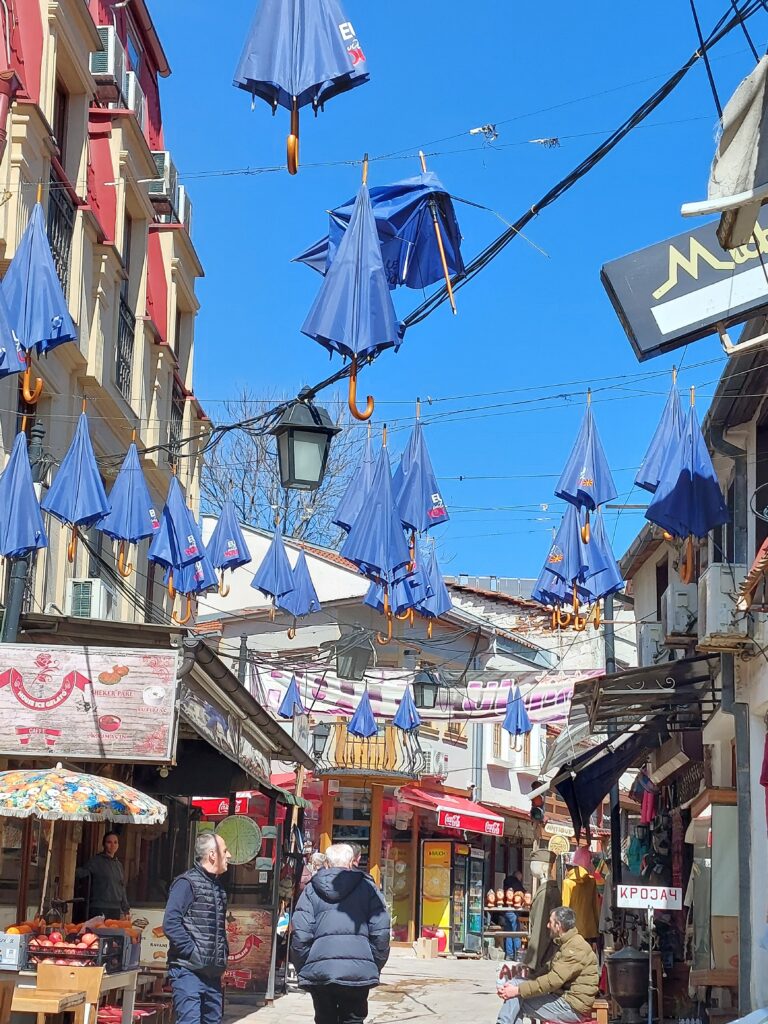 Old Bazaar, Skopje, street with umbrellas