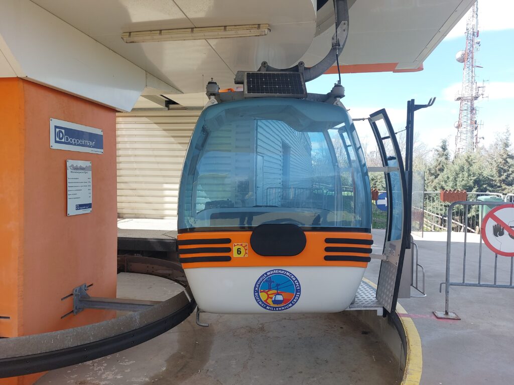 Millennium Cross Ropeway. Cable Car at the the top of Vodno Mountain