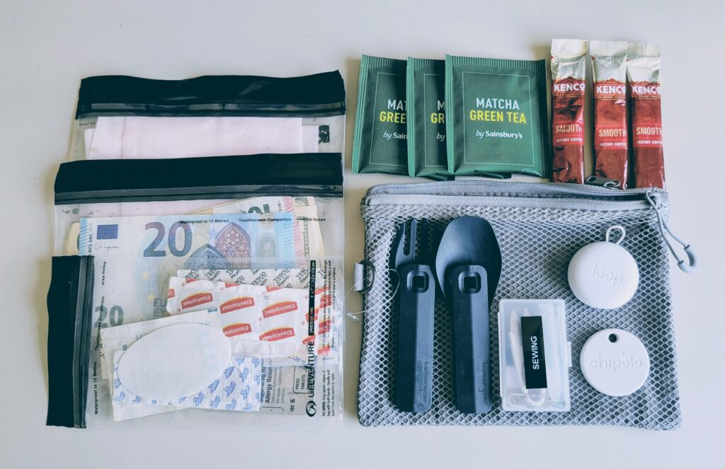 Other Essentials stored in my support pouch - personal item only, ultralight packing - 6Kg or less
