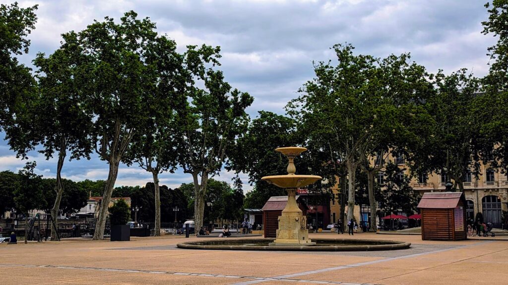 View of the fountain at Square Andre Chenier Carcassonne